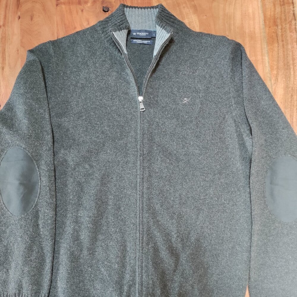 Hackett London Men's Lambswool Gray Cardigan Full Zip
